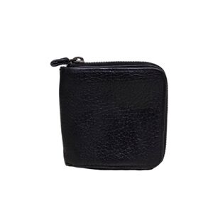 Black Leather Zip Wallet Compact Minimalist